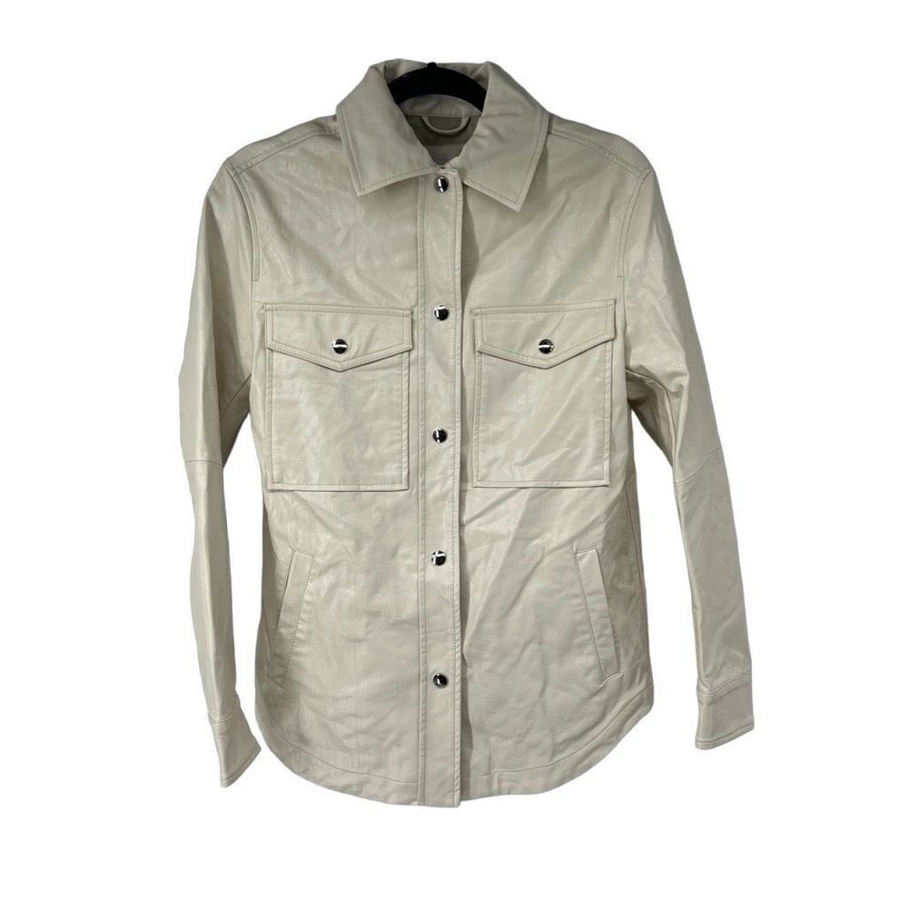 Bershka Cream Faux‎ Leather Pocket Detail Jacket Sz XS